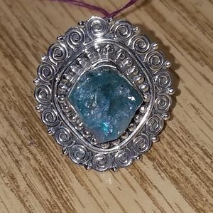 New Sterlibg Silver Aquamarine natural cut ring Size 8.5